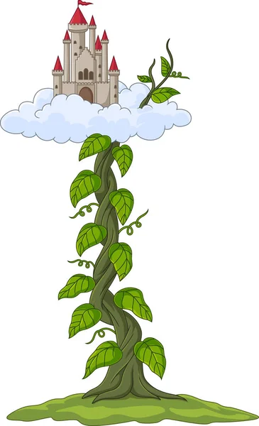 Εικονογράφηση Του Κάστρου Φύτρες Φασολιών Στα Σύννεφα — Διανυσματικό Αρχείο