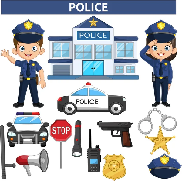 Illustration Police Elements Equipment Collection — Stock Vector