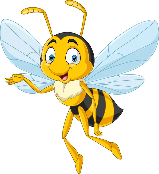 Vector Illustration Cartoon Happy Bee White Background — Stok Vektör