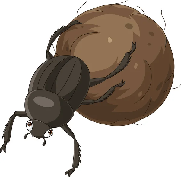 Vector Illustration Cartoon Dung Beetle Big Ball Poop — Stock Vector