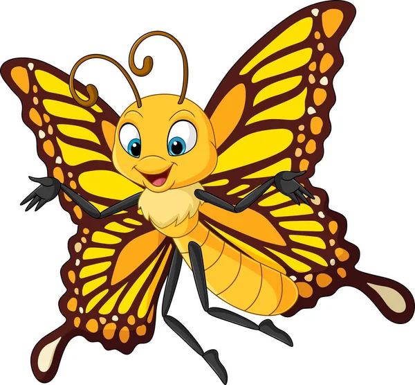 白い背景に飛んで漫画面白い蝶のベクトルイラスト — ストックベクタ