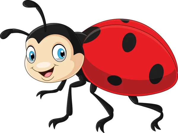 Vector Illustration Cartoon Happy Ladybug White Background — Stock Vector