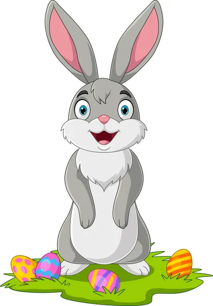 Векторна Ілюстрація Милого Кролика Пасхальним Яйцем Траві — стоковий вектор