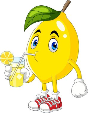Limonata içen şirin limon çizgi filminin vektör çizimi