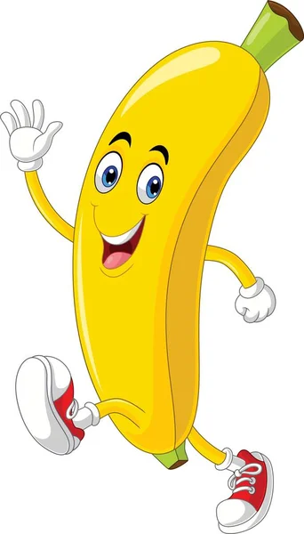 Εικονογράφηση Διάνυσμα Του Cartoon Μπανάνα Τρέχει Και Κυματίζει Χέρι — Διανυσματικό Αρχείο