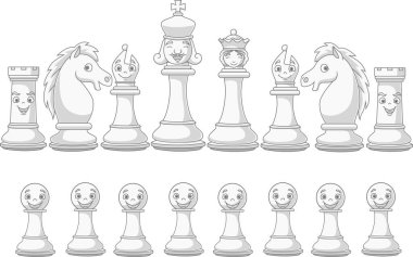 Vector illustration of Set of chess white pieces cartoon clipart