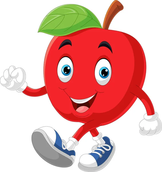 漫画のベクトルイラストかわいい赤いリンゴの散歩 — ストックベクタ
