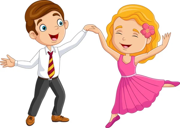 Εικονογράφηση Διάνυσμα Του Cartoon Μικρό Αγόρι Και Κορίτσι Χορό — Διανυσματικό Αρχείο