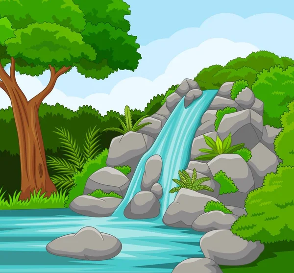 Vector Illustration River Stream Flowing Rocks Mountain Lake — Stock Vector
