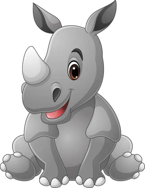Illustrazione Vettoriale Cartone Animato Divertente Rinoceronte Seduto Sfondo Bianco Illustrazioni Stock Royalty Free