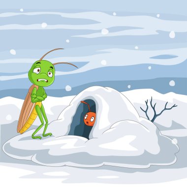 Vector illustration of Cartoon ant and the grasshopper clipart