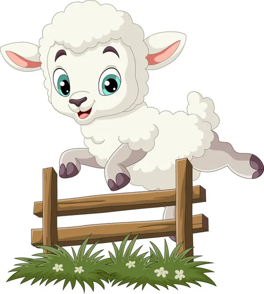 Εικονογράφηση Διάνυσμα Του Cartoon Πρόβατα Άλμα Πάνω Από Φράχτη Εικονογράφηση Αρχείου