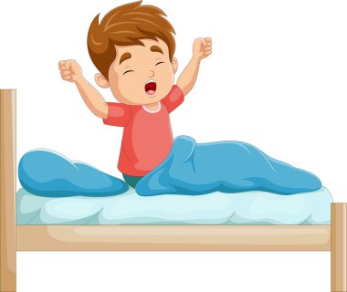 Vector illustration of Cartoon little boy wake up