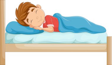 Vektör çizim karikatür yatakta uyuyan küçük çocuk