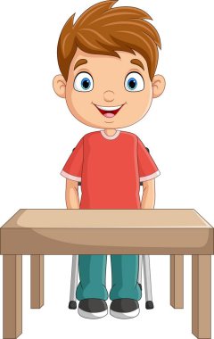 Vector illustration of Cartoon little boy studying on the desk