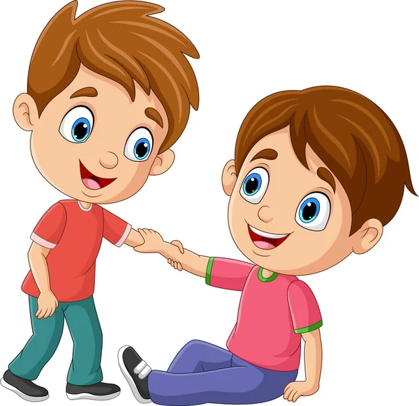 Εικονογράφηση Διάνυσμα Του Cartoon Μικρό Αγόρι Βοηθώντας Φίλο Του Διανυσματικά Γραφικά