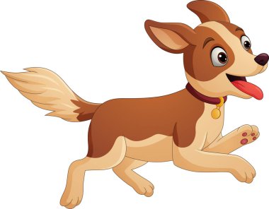 Beyaz arkaplanda izole edilmiş Mutlu çizgi film köpeğinin vektör illüstrasyonu