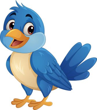 Beyaz arkaplanda poz veren Mavi Kuş çizgi filminin vektör çizimi