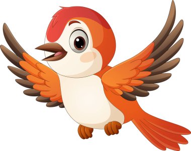 Vector illustration of Cute bird cartoon flying on white background clipart