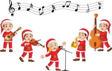 Vektör çizim çocuklar müzik çalıyor ve şarkı 