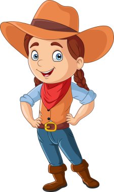 Çizgi film karakteri küçük kovboy kız pozu