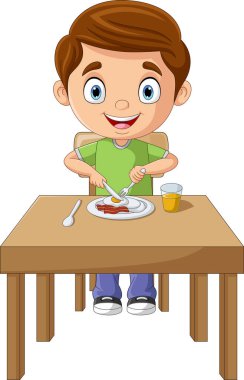 Çizgi film kahramanı çocuk kahvaltısı yapıyor.