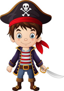 Çizgi filmin Vektör İllüstrasyonu Mutlu küçük kaptan korsan 