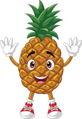 Çizgi film mutlu ananas sallayan elleri