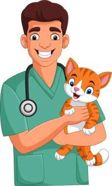 Veterinerin bir kediyi kucağında tutması.