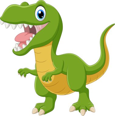 Beyaz arka planda çizgi film yeşil dinozoru