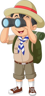 Çizgi film gözcüsü dürbün kullanıyor.