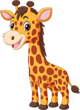 Beyaz arka planda izole edilmiş mutlu bir zürafa.