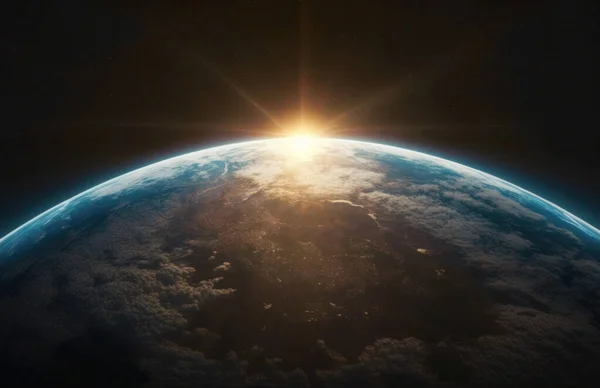 Planeta Terra Noturna Espaço Exterior Com Erupção Solar — Fotografia de Stock