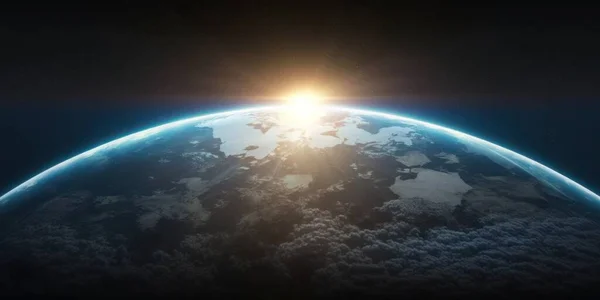 Planeta Tierra Nocturna Espacio Exterior Con Destello Solar — Foto de Stock