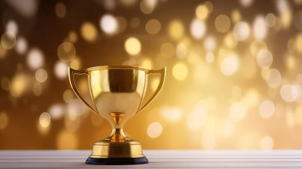 Gold Trophy Table Blurry Bokeh Background — Stock Photo, Image