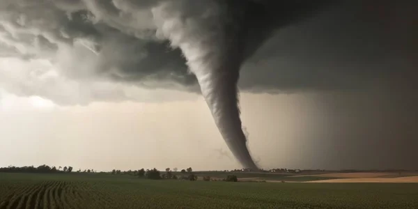 stock image Super Cyclone or Tornado forming destruction over a green populated landscape