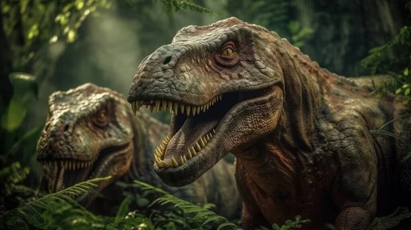 Tiranosaurio Rex Mirando Desde Jungla Estallar Con Luz Cinematográfica —  Fotos de Stock