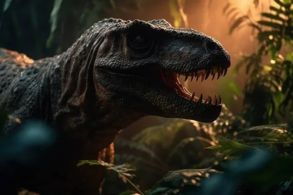 Тираннозавр Тираннозавр Выглядывающий Джунглей Вспыхнул Кинематографическим Светом — стоковое фото