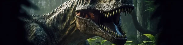 Tyrannosaurus Vagy Rex Kinéz Dzsungelből Mozifényben — Stock Fotó