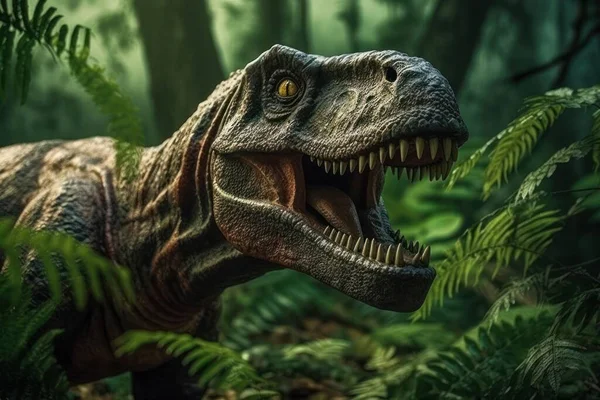 Tiranosaurio Rex Mirando Desde Jungla Estallar Con Luz Cinematográfica — Foto de Stock