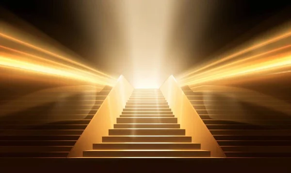 Golden podium stairs with light rays. Luxury Stage scene