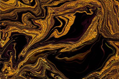 Saf altın çizgileri ve desenleri olan soyut Alkol Mermer Sanatı