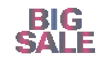 Beyaz zemin üzerinde noktalar olan animasyon Bigsale metin ve hareket efekti başlığı. Proress Biçimi.