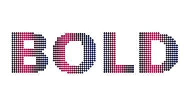 Beyaz zemin üzerinde noktalar olan cesur metin ve hareket efekti başlığı. Proress Biçimi.