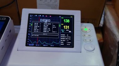Fetal Monitor CTG Kardiyo TOCO Grafik Makinesi sergilenmekte ve gösterilmekte olup, fetal sağlığı izlemedeki önemini vurgulamaktadır..
