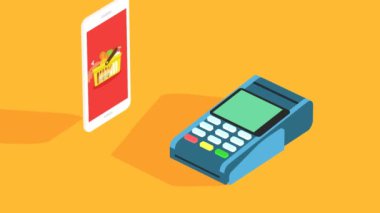 Zekice nakit ödeme konsepti. Ticarette kullanılan bir teknoloji. Akıllı telefon güvenli bir bağlantı kullanarak terminalle iletişim kuruyor. Hızlı ödeme. Alışverişin geleceği.