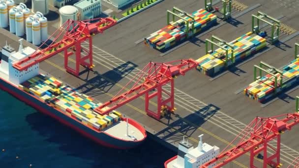 Aerial View Harbor Maritime Terminal Day Logistic Transportation Container Cargo — Stock Video