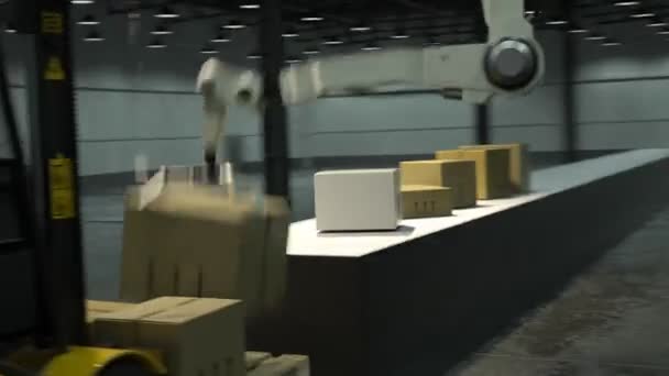 Modern Avancerad Robot Arm Lastning Och Stapling Lastlådor Från Linjen — Stockvideo