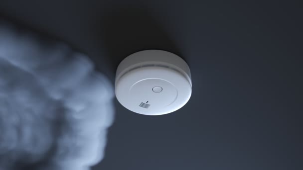Dense Smoke Gathering Surrounding Smoke Detector White Ceiling Alarm Activates — Stock Video
