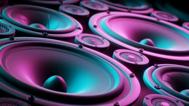 Lautsprechermembranen Endlosschleife Abspielend Angezündet Von Farbenfrohen Und Stimmungsvollen Retro Disco — Stockvideo